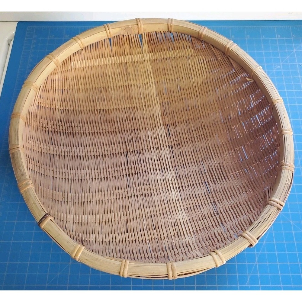 Vintage Basket Bowl Wicker Domed Round Bamboo Basket 12"X 4"